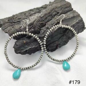 #179 | Southwestern Navajo Pearl with Turquoise Pendant Dangle Circle Earrings